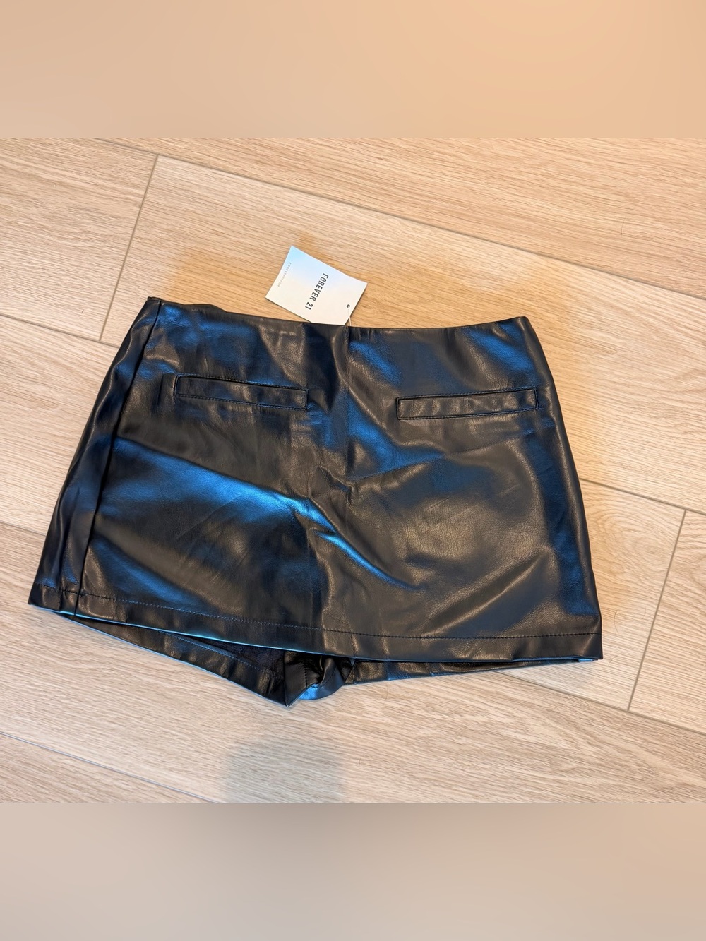 Forever 21 Black Faux Leather Skort Shorts